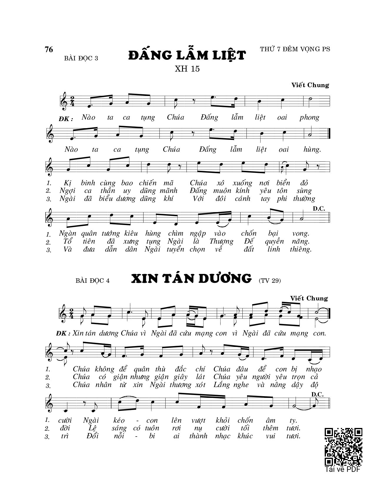 Page 1 of Sheet music PDF Xin tán dương - Viết Chung