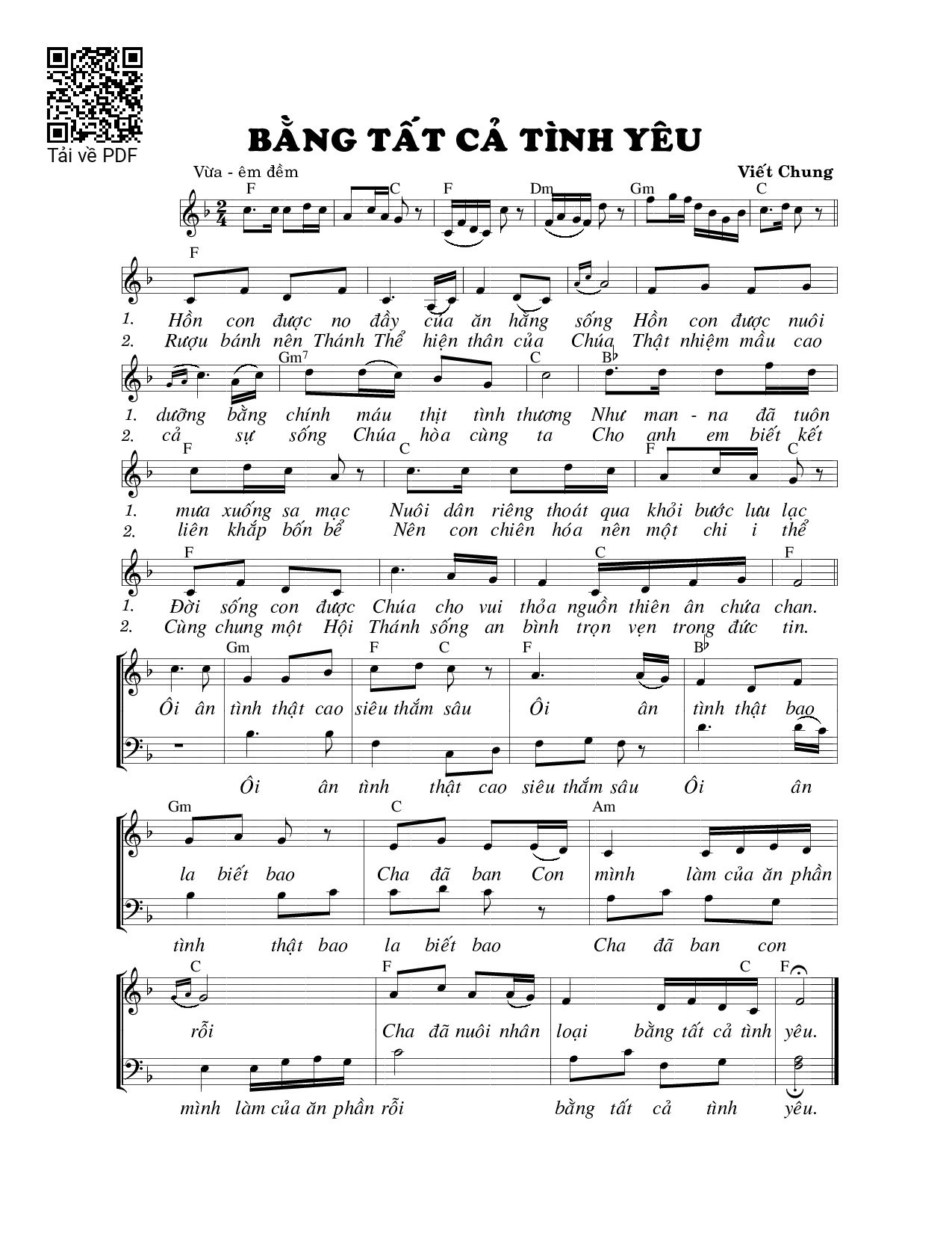 Page 1 of Sheet music PDF Bằng tất cả tình yêu - Viết Chung