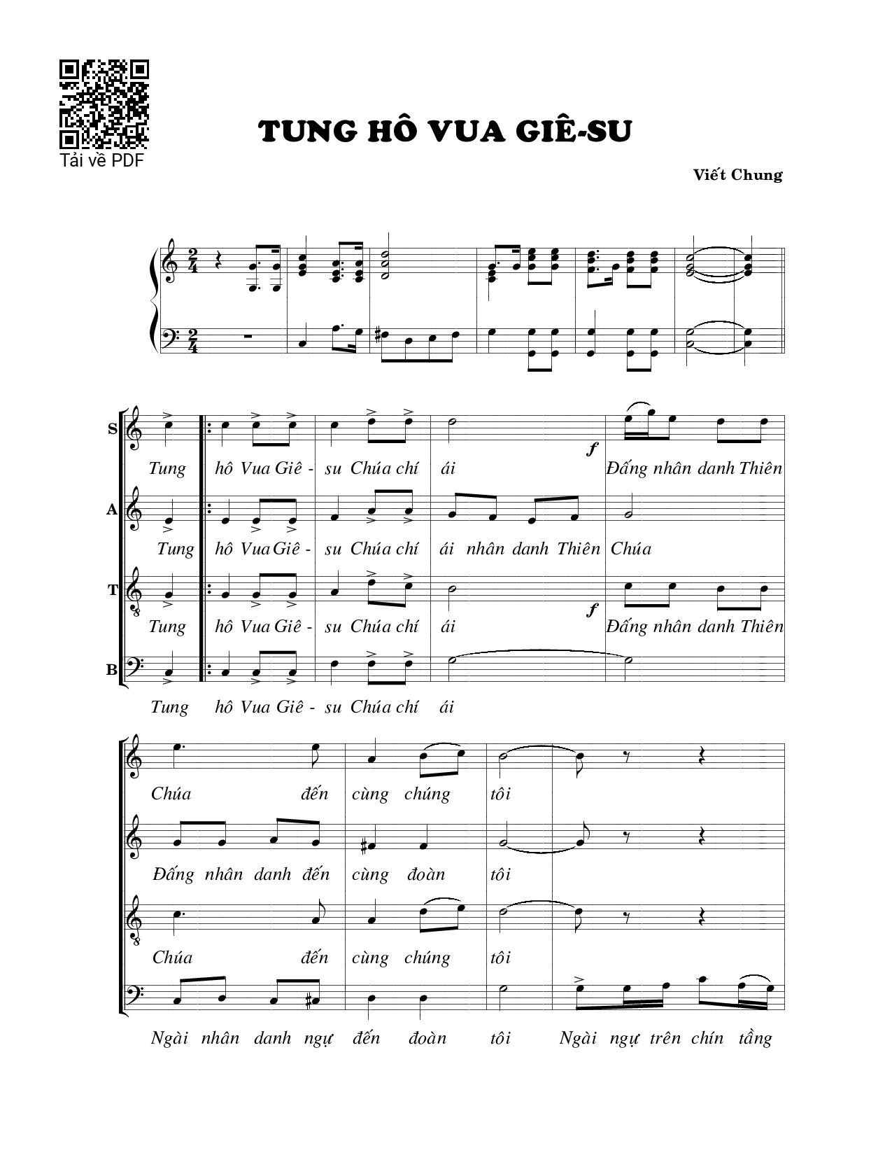 Page 1 of Sheet music PDF Tung hô Vua Giêsu - Viết Chung
