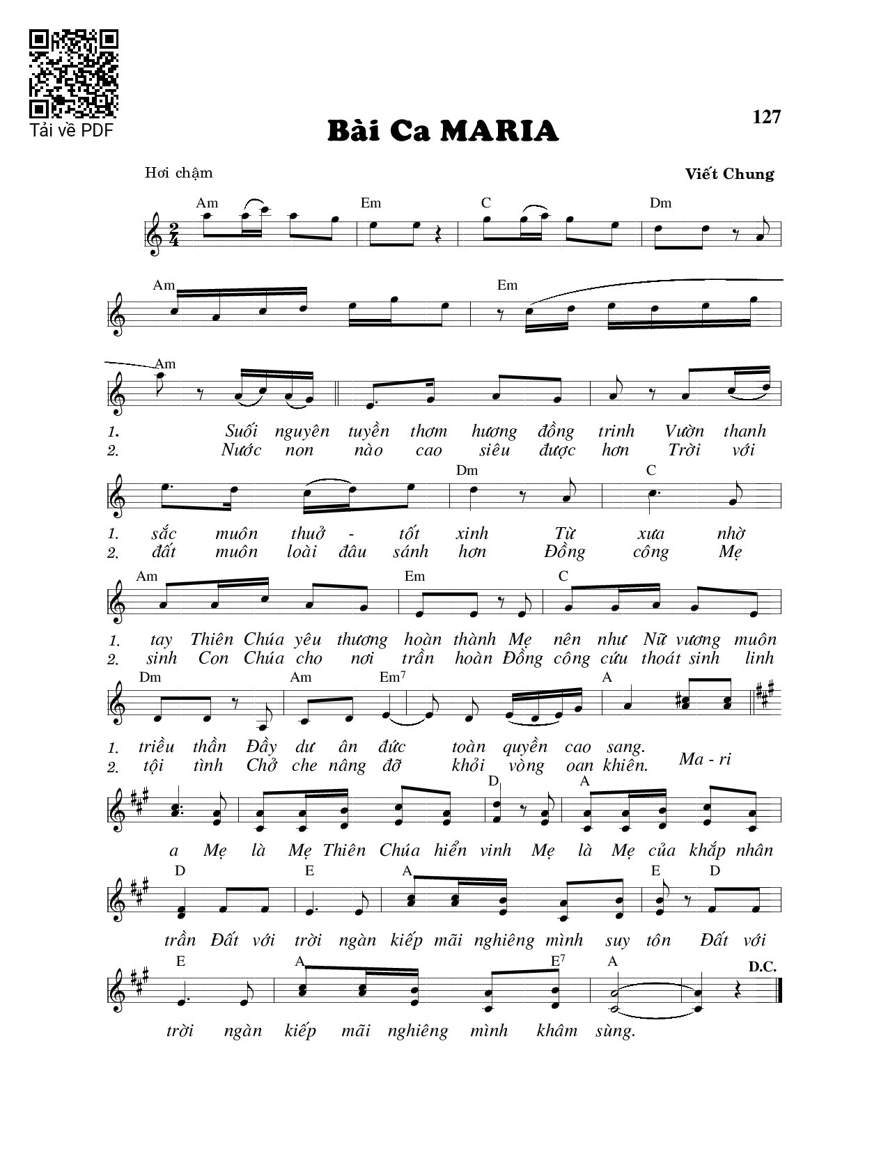 Page 1 of Sheet music PDF Bài ca Maria - Viết Chung