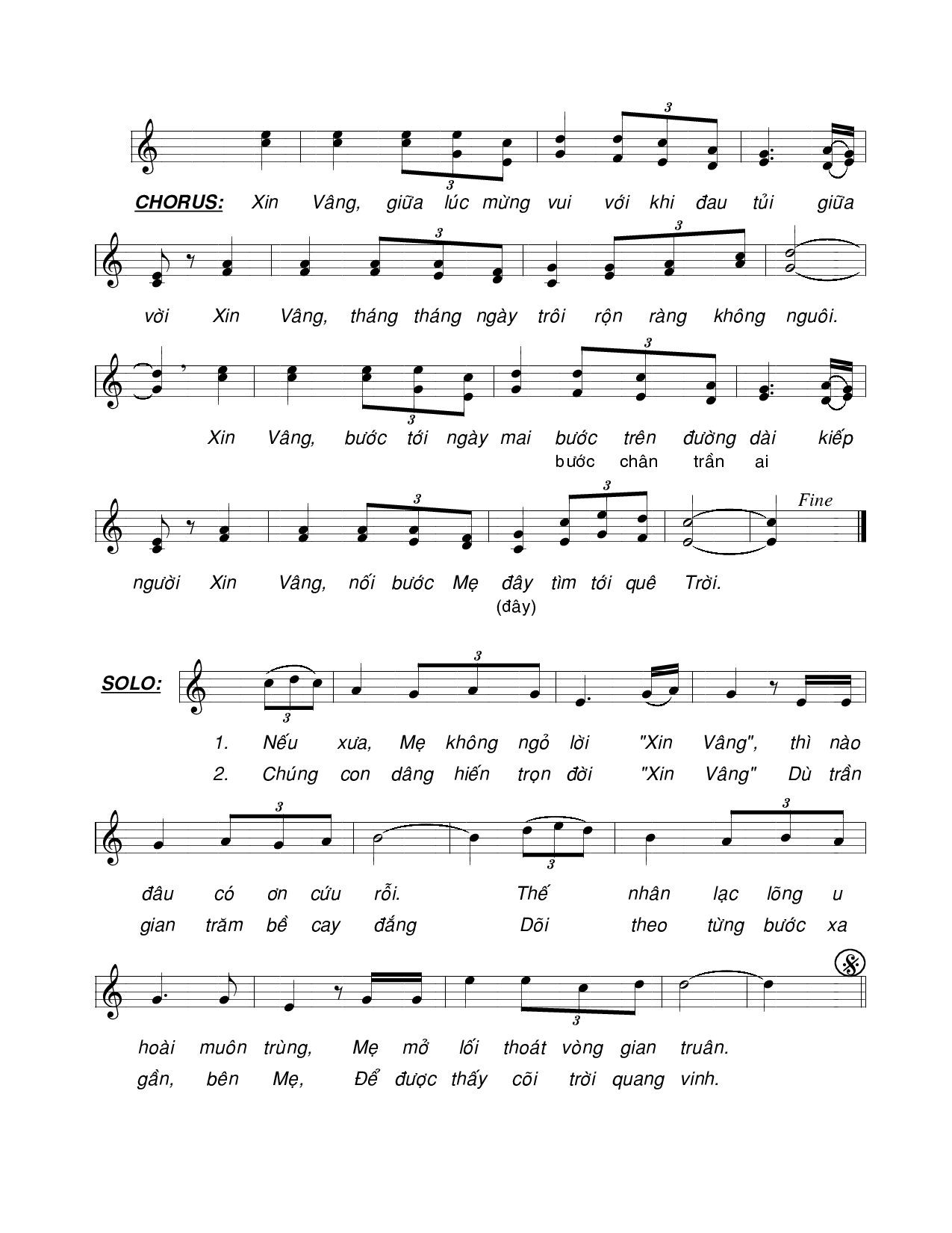 Page 2 of Sheet music PDF Bài ca xin vâng - Viết Chung