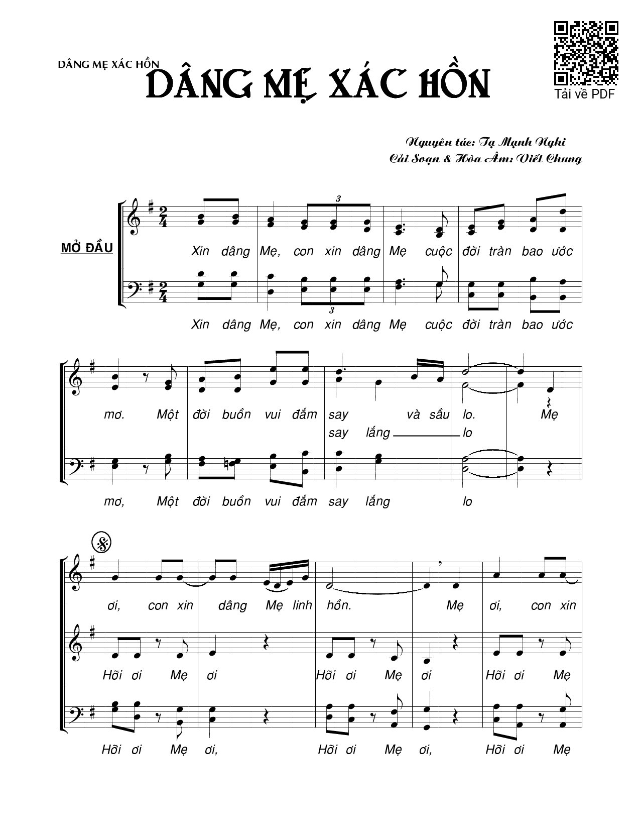 Sheet PDF of Dâng Mẹ xác hồn