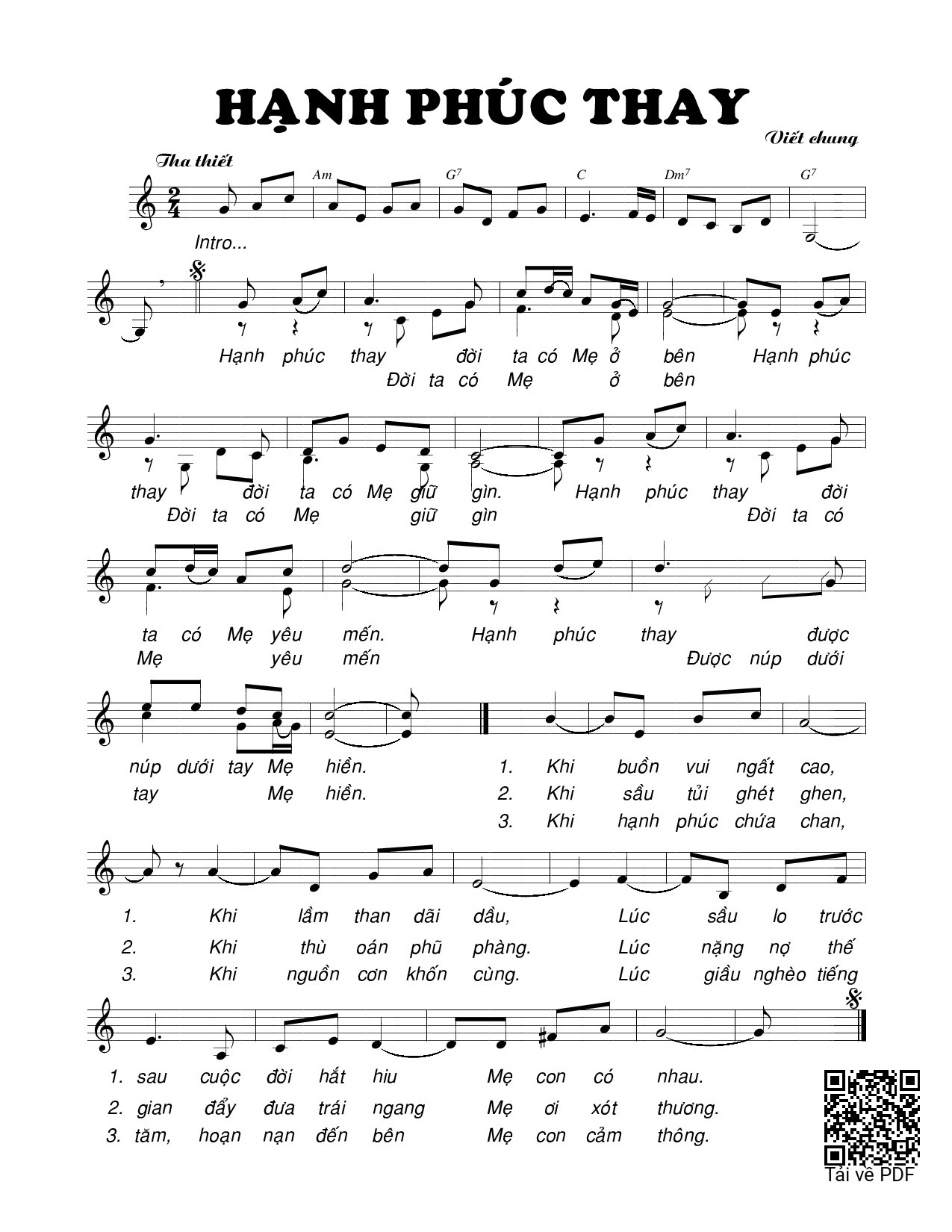 Page 1 of Sheet music PDF Hạnh phúc thay - Viết Chung
