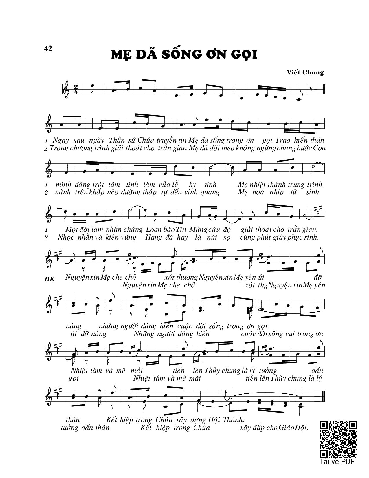 Page 1 of Sheet music PDF Mẹ đã sống ơn gọi - Viết Chung