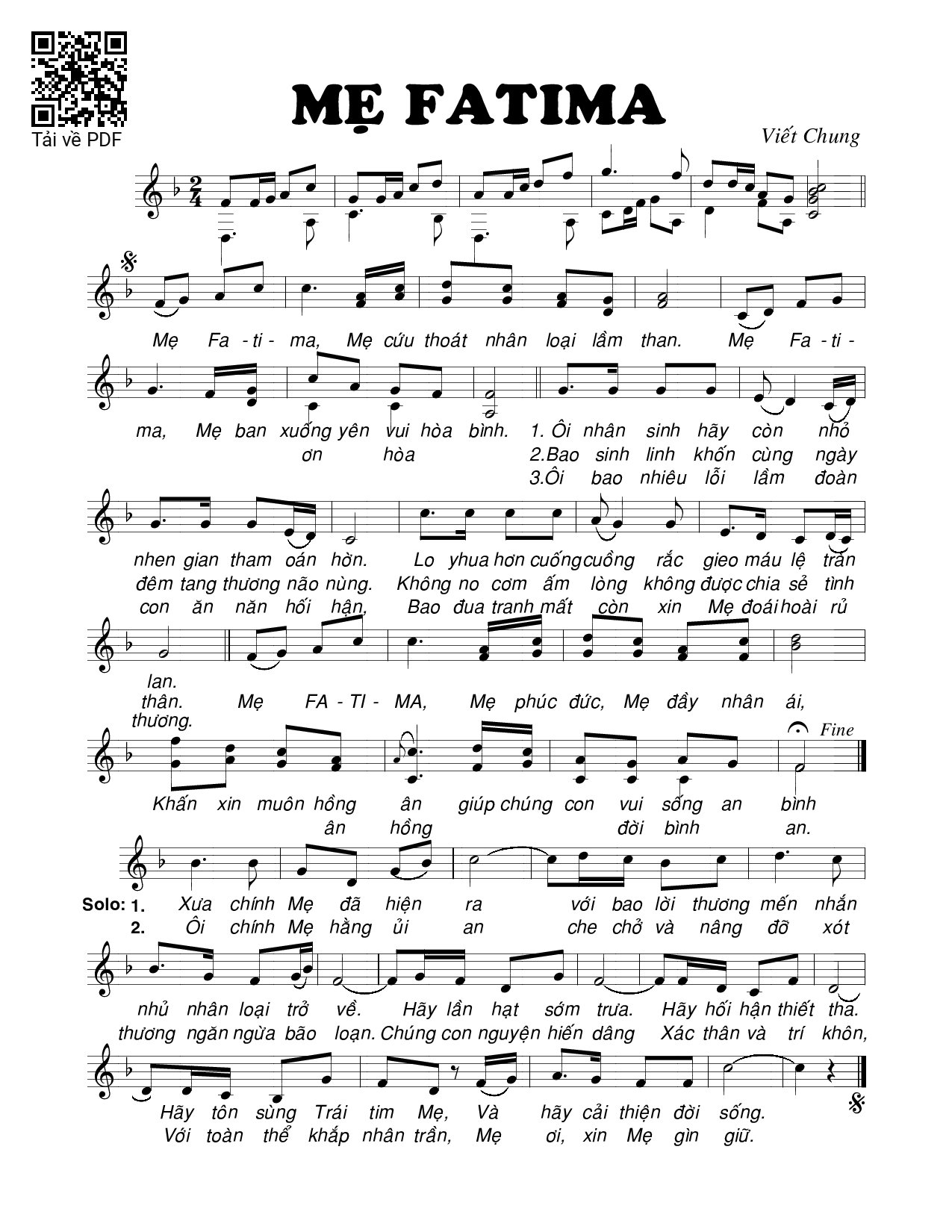 Page 1 of Sheet music PDF Mẹ Fatima - Viết Chung