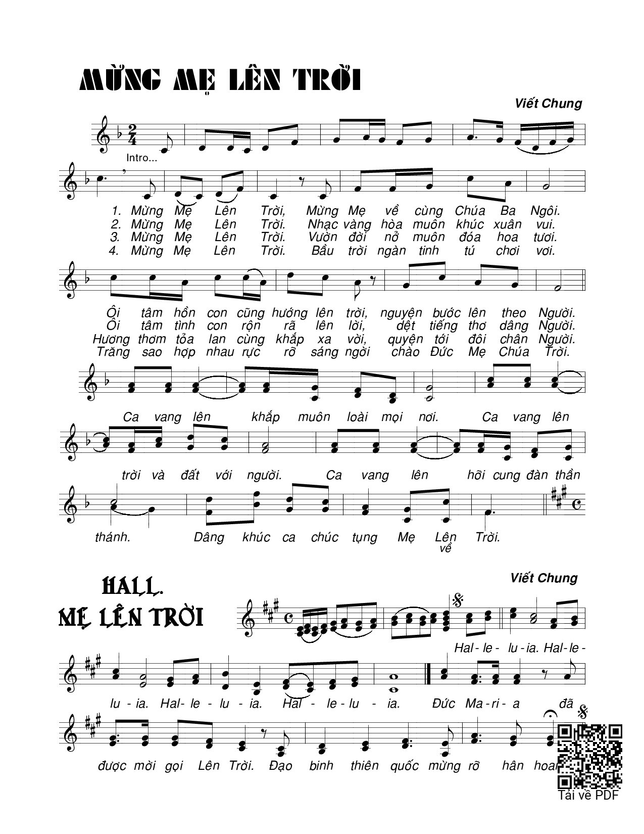 Page 1 of Sheet music PDF Mừng Mẹ lên trời - Viết Chung