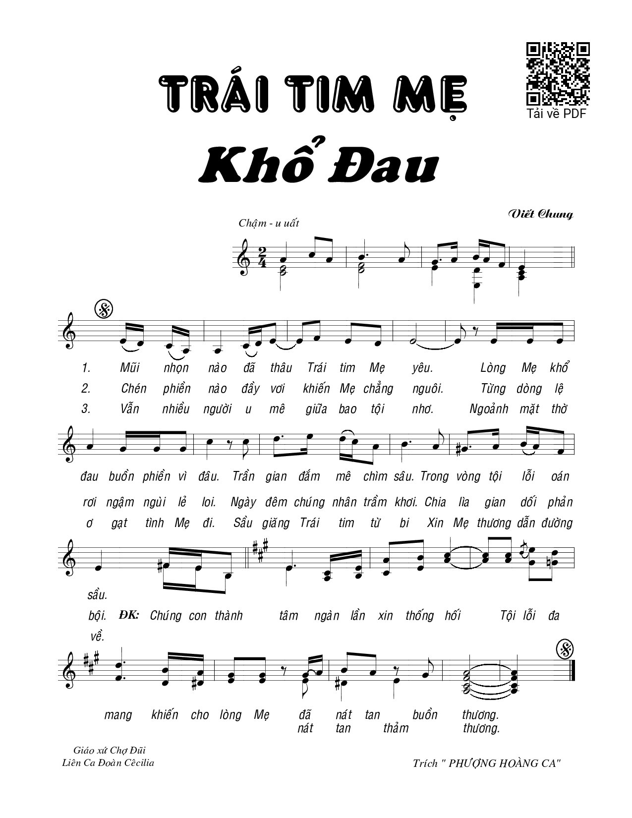 Sheet PDF of Trái tim Mẹ khổ đau