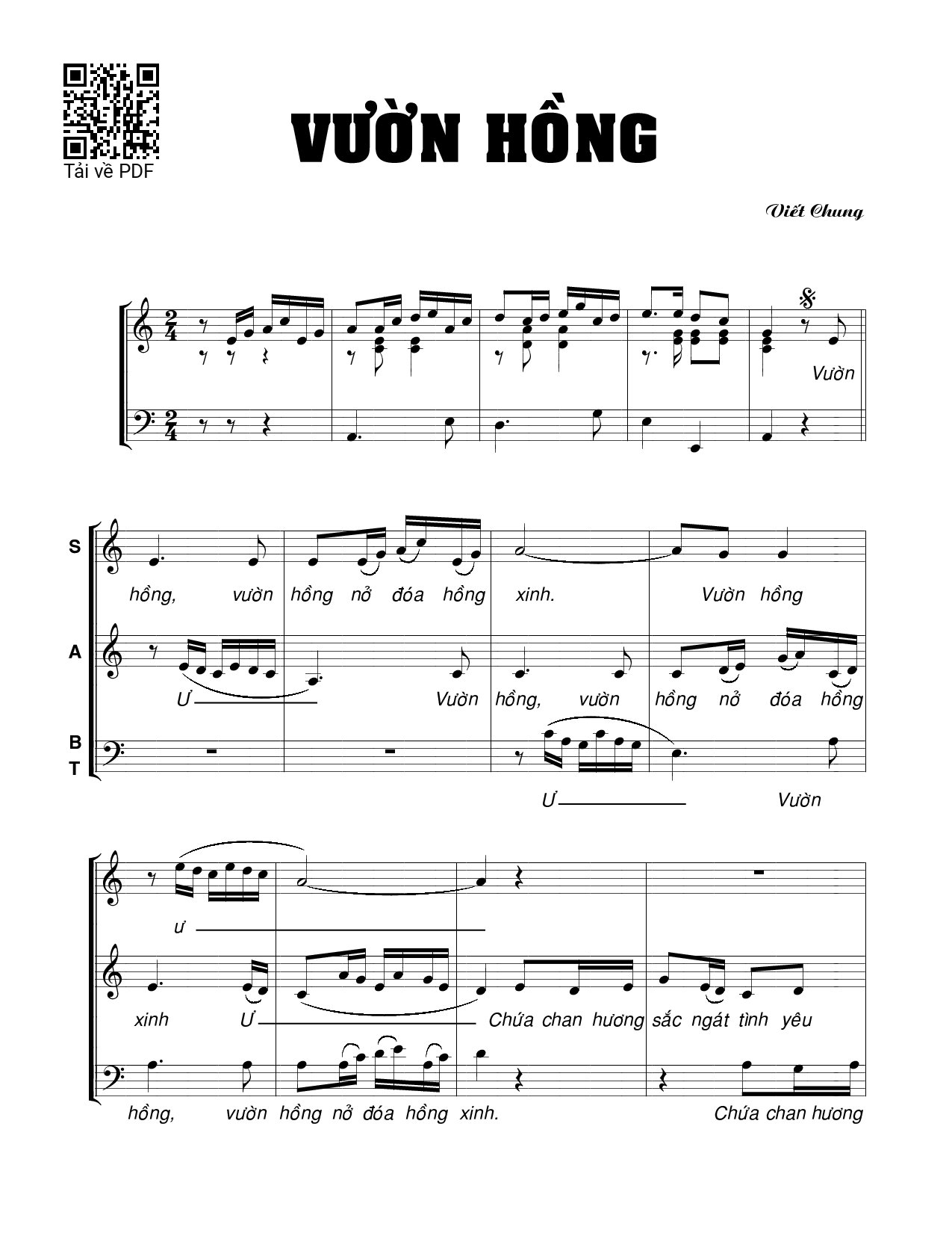 Page 1 of Sheet music PDF Vườn hồng - Viết Chung