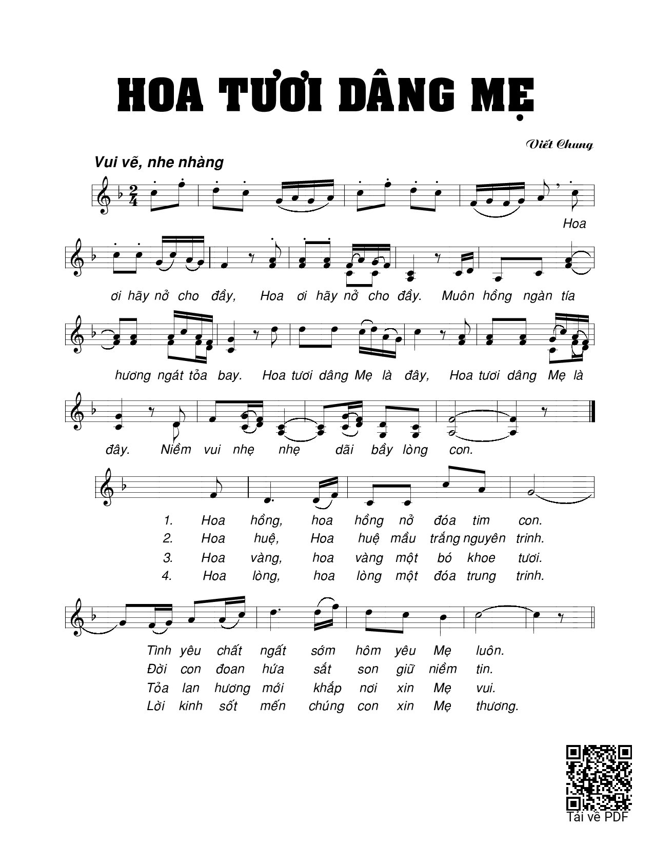 Page 1 of Sheet music PDF Hoa tươi dâng Mẹ - Viết Chung