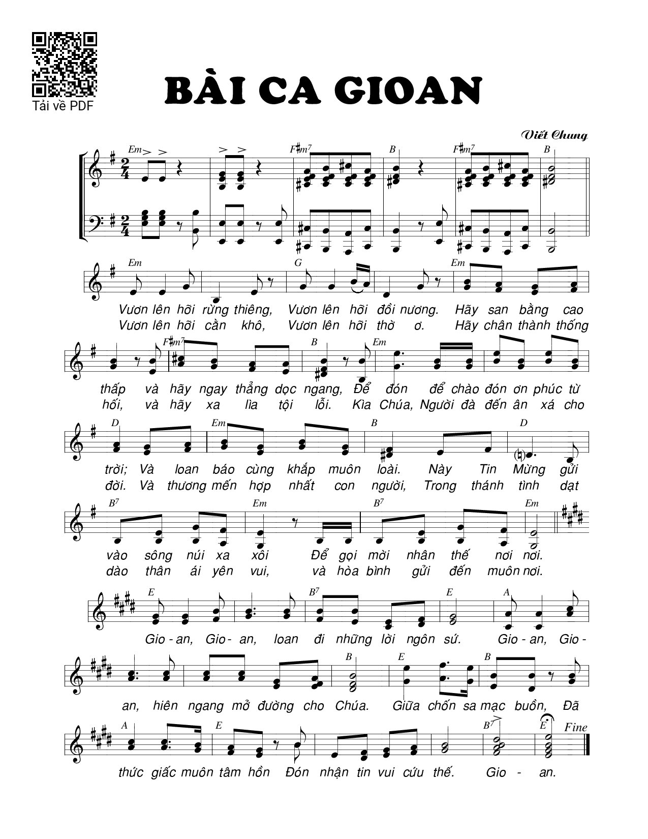 Page 1 of Sheet music PDF Bài ca Gioan - Viết Chung