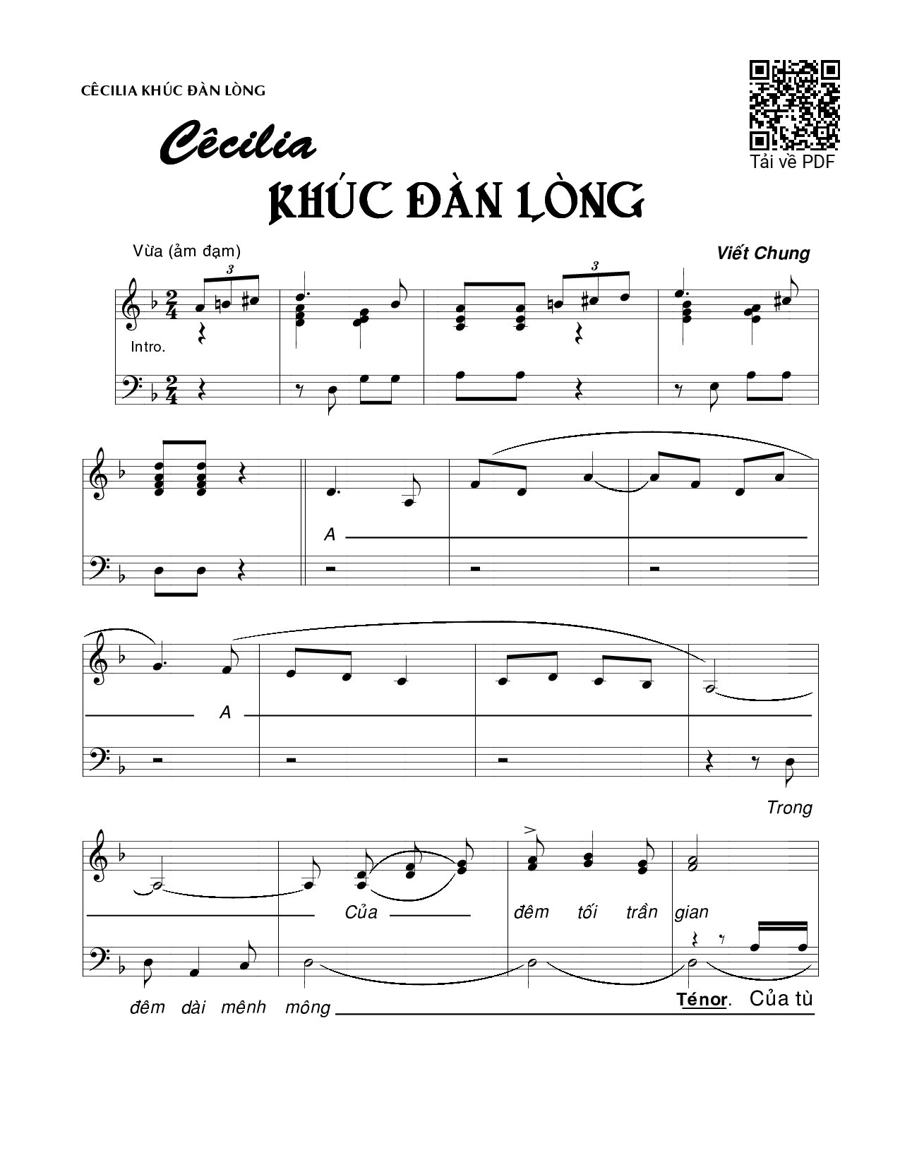 Page 1 of Sheet music PDF Cêcilia khúc đàn lòng - Viết Chung