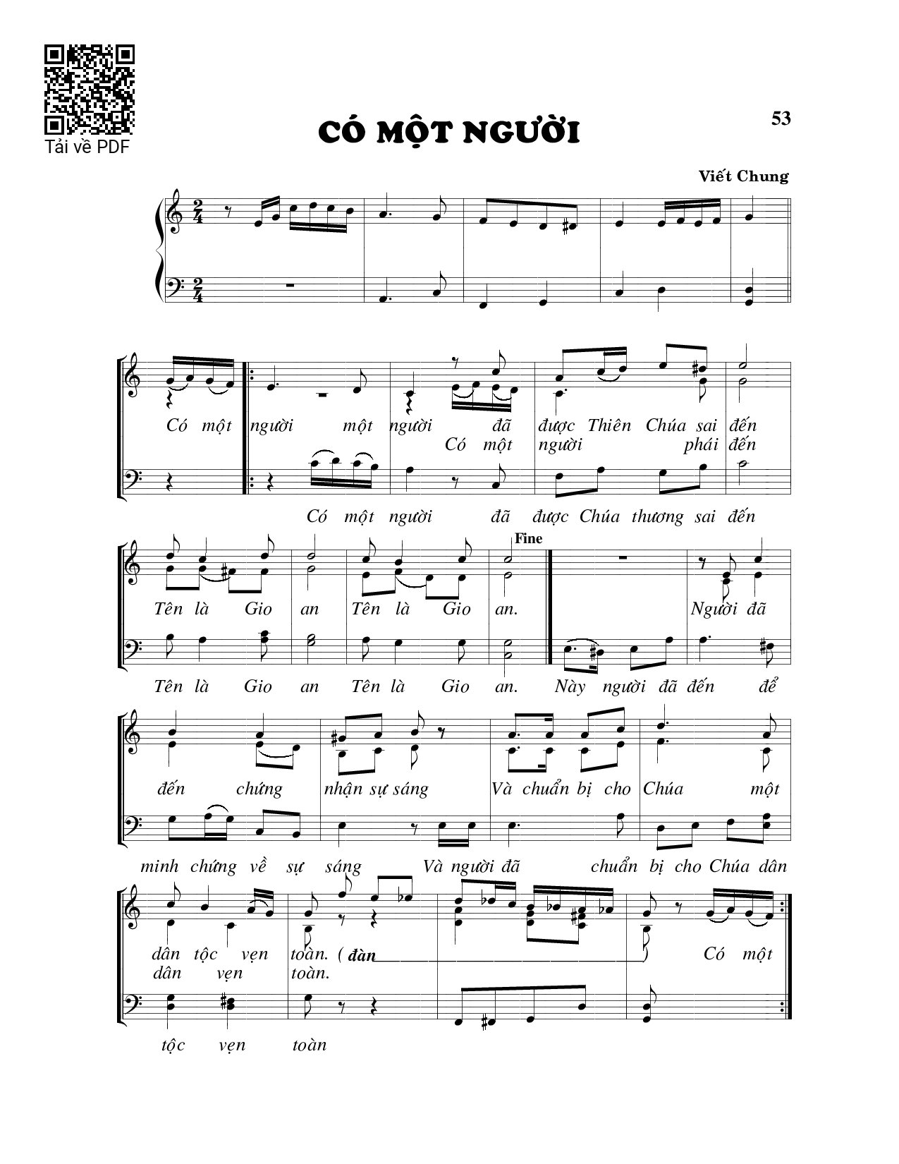 Page 1 of Sheet music PDF Có một người - Viết Chung