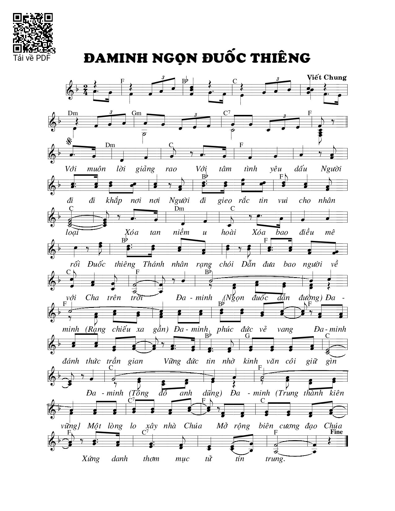 Page 1 of Sheet music PDF Đaminh ngọn đuốc thiêng - Viết Chung