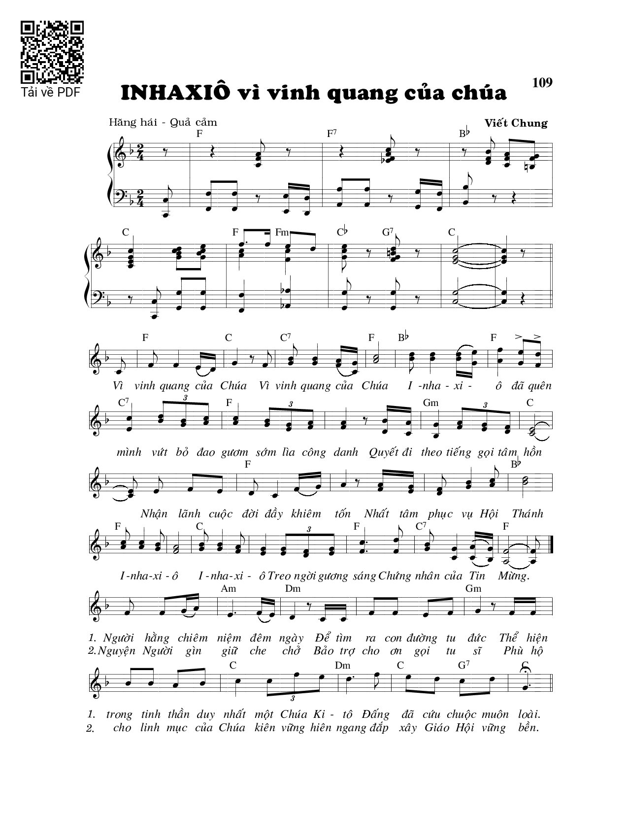Page 1 of Sheet music PDF Inhaxiô vì vinh quang của Chúa - Viết Chung