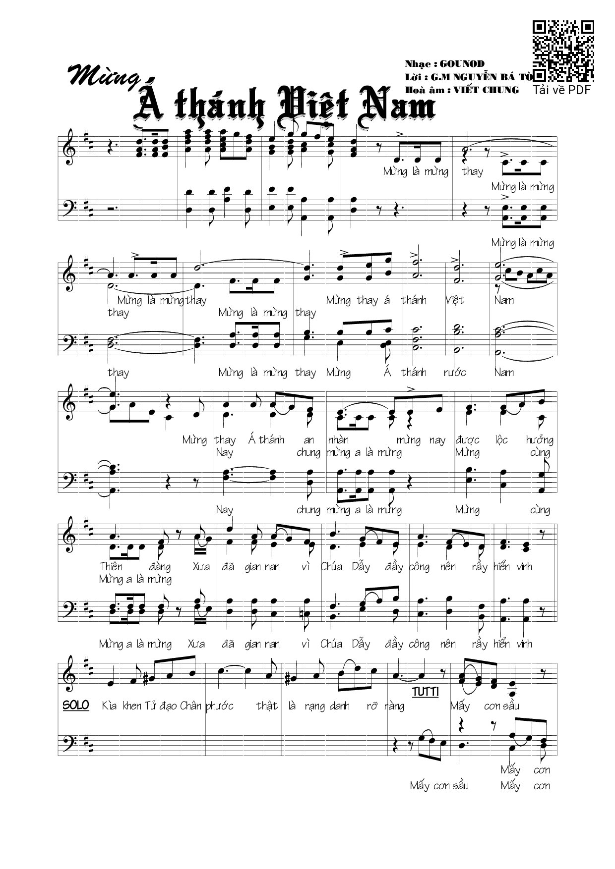 Page 1 of Sheet music PDF Mừng Á Thánh Việt Nam - Viết Chung