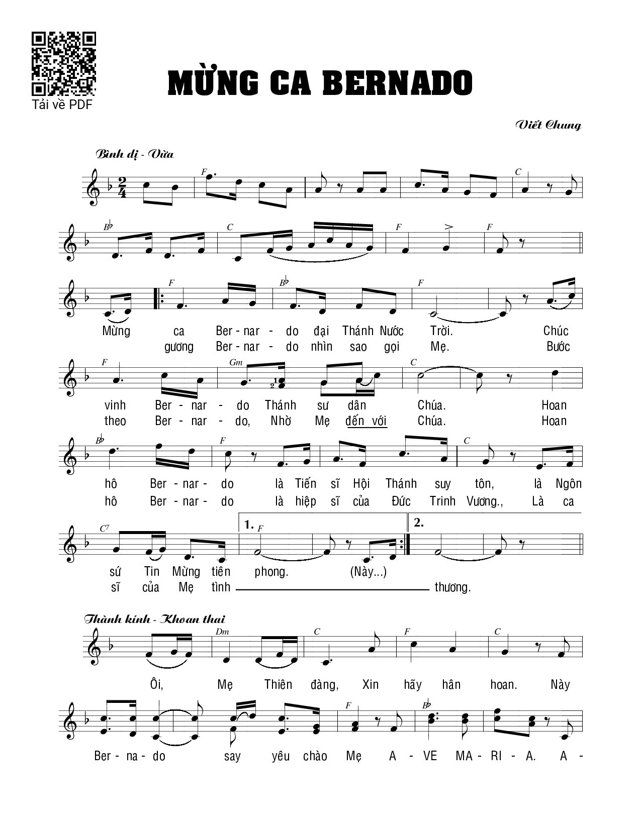 Page 1 of Sheet music PDF Mừng ca Bernado - Viết Chung