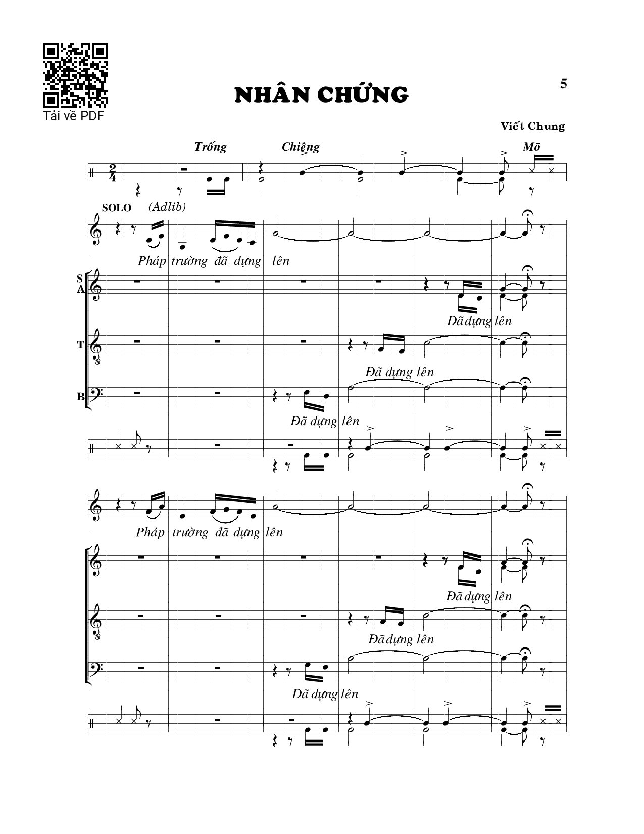 Page 1 of Sheet music PDF Nhân chứng - Viết Chung