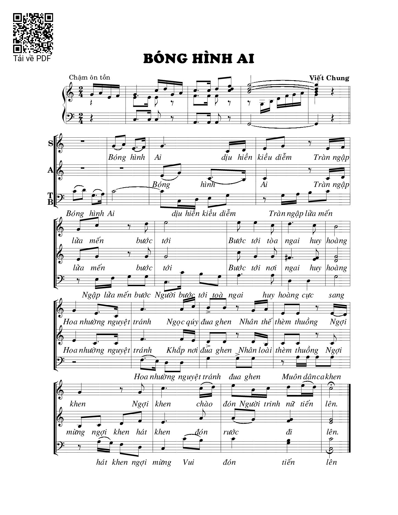 Page 1 of Sheet music PDF Bóng hình ai - Viết Chung