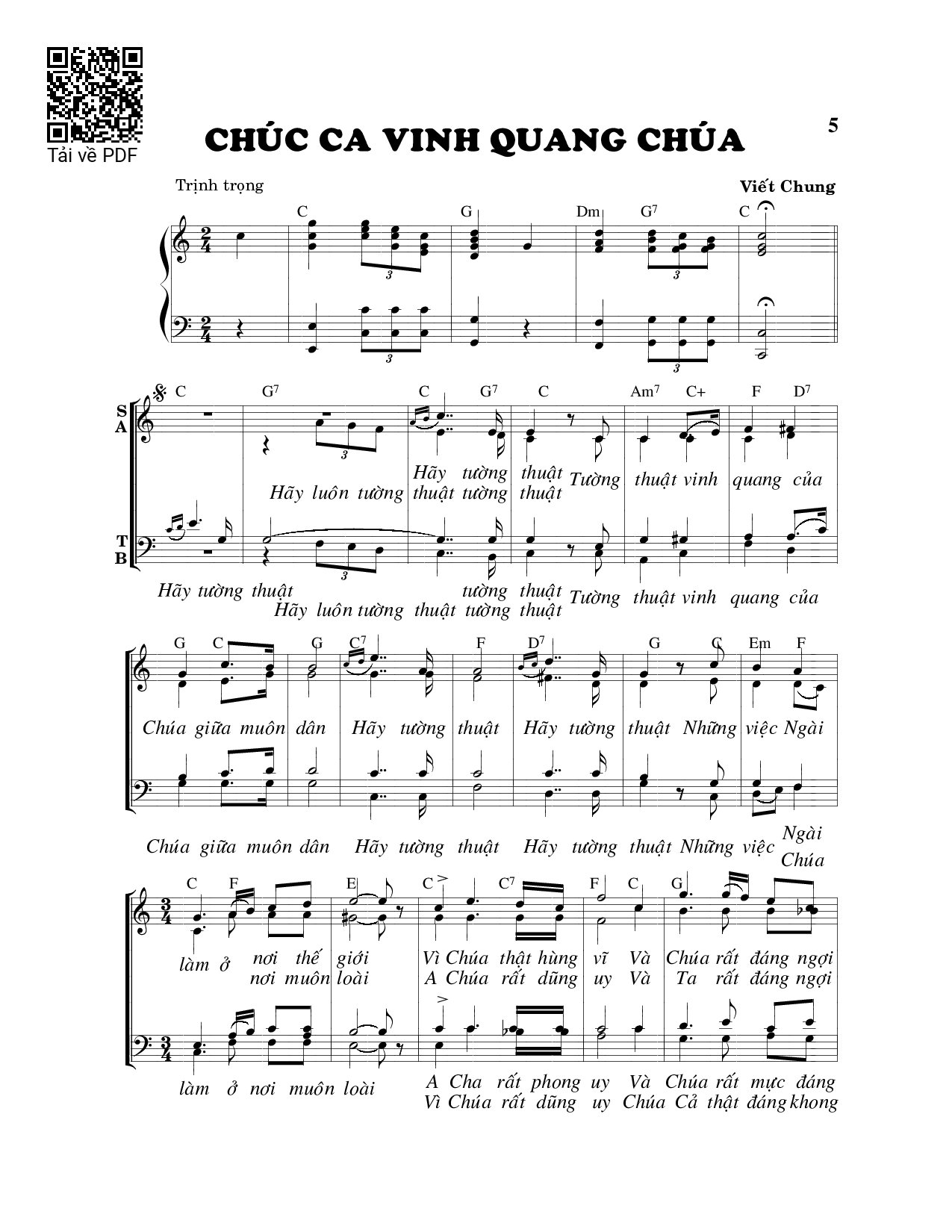 Page 1 of Sheet music PDF Chúc ca vinh quang Chúa - Viết Chung