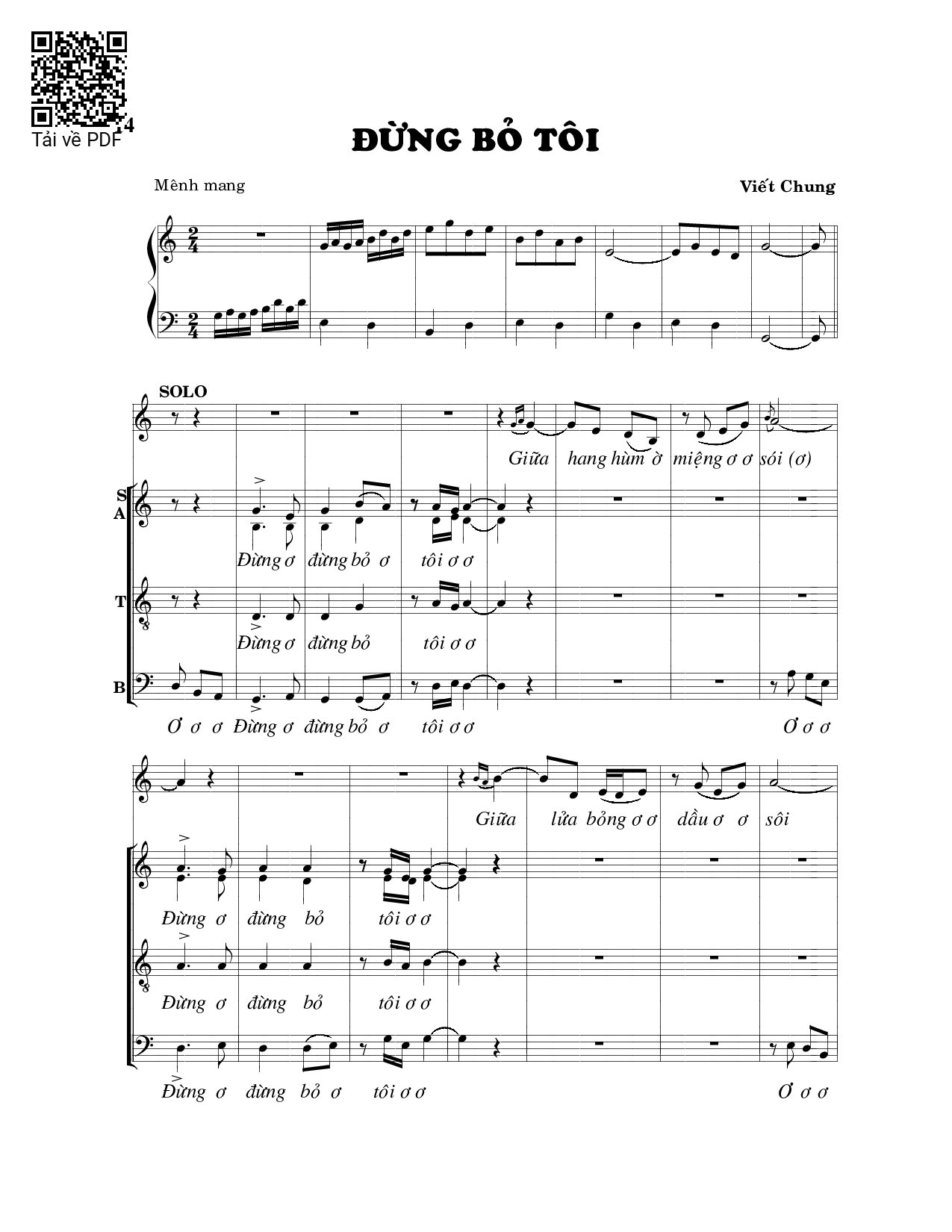 Page 1 of Sheet music PDF Đừng bỏ tôi - Viết Chung