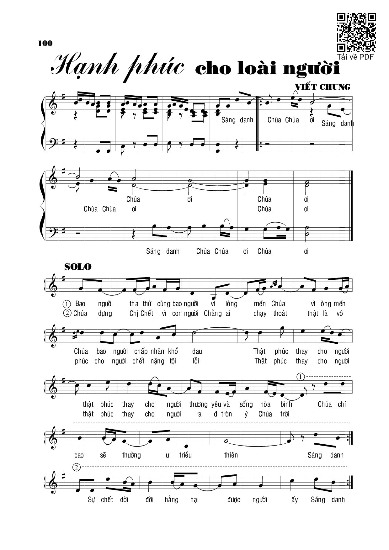 Page 1 of Sheet music PDF Hạnh phúc cho loài người - Viết Chung
