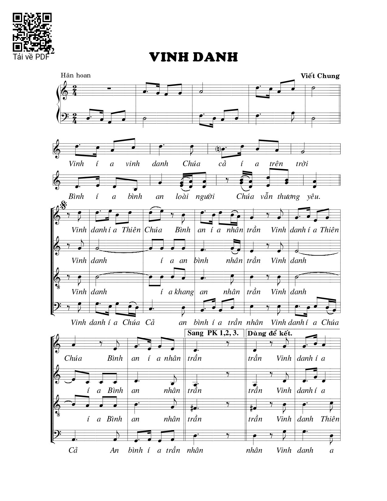Page 1 of Sheet music PDF Vinh danh - Viết Chung