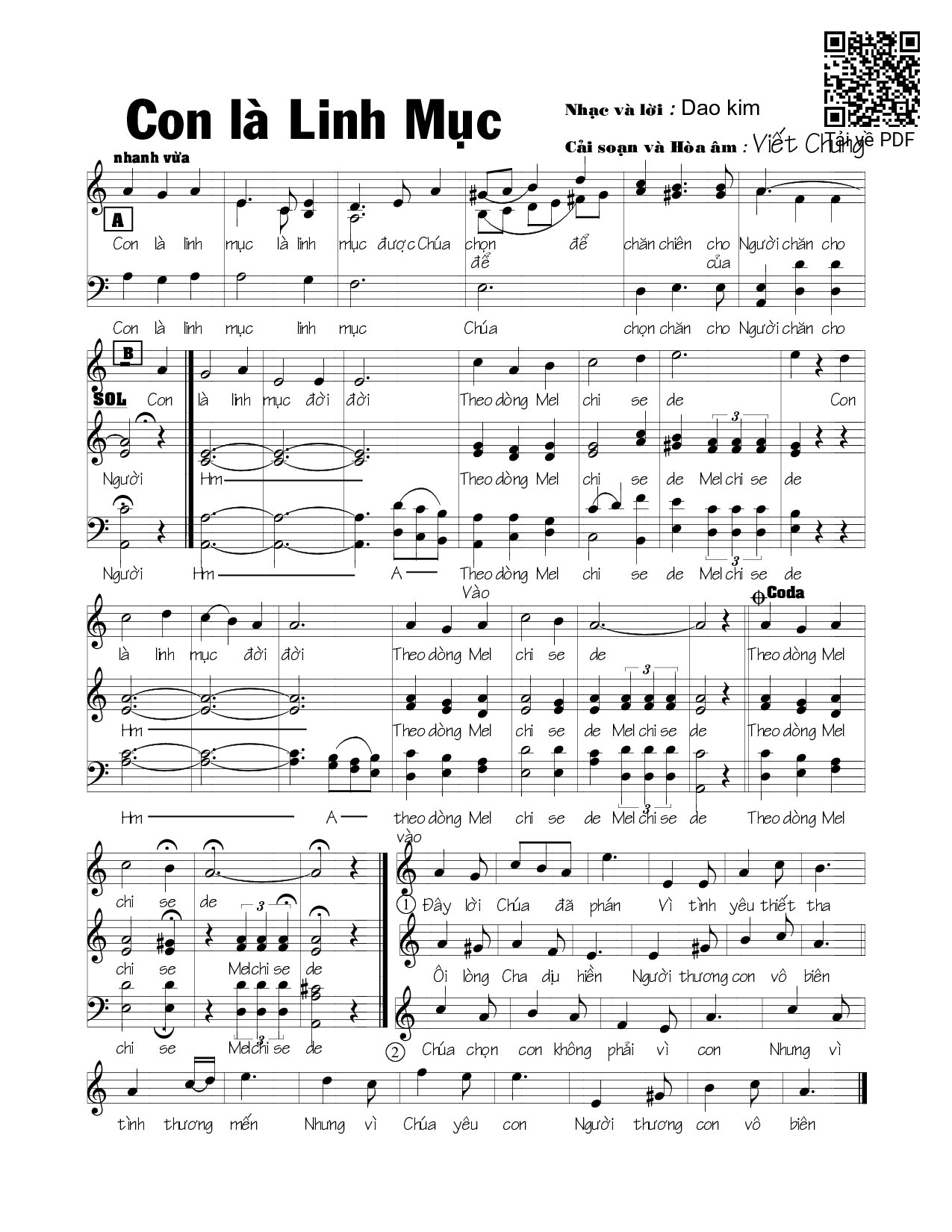 Sheet PDF of Con là Linh mục