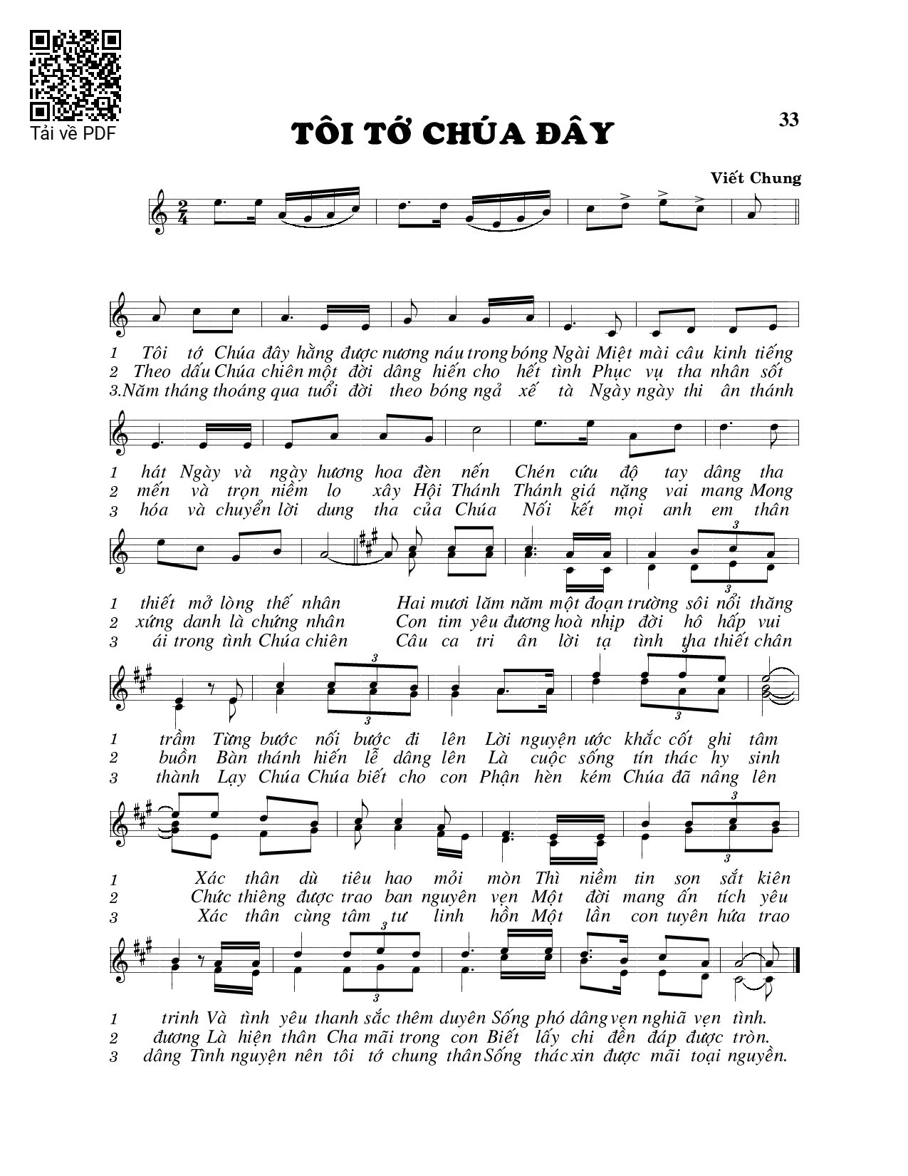 Sheet PDF of Tôi tớ Chúa đây