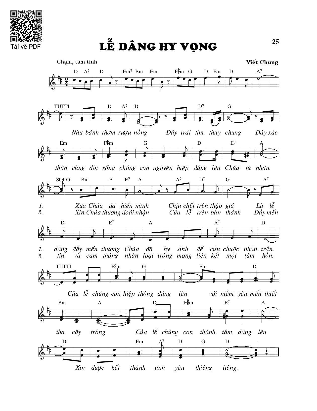 Page 1 of Sheet music PDF Lễ dâng hy vọng - Viết Chung