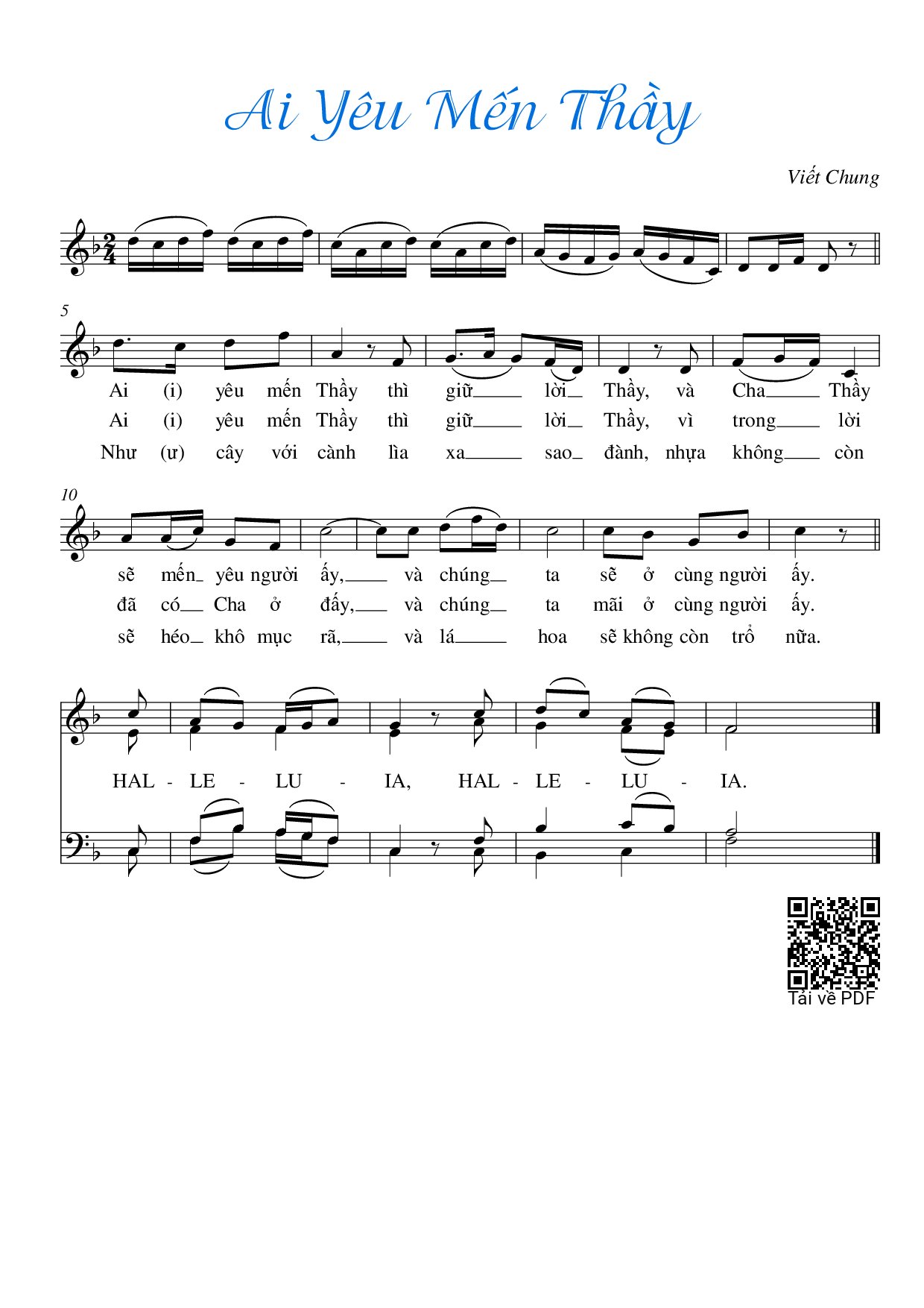 Page 1 of Sheet music PDF Ai yêu mến Thầy - Viết Chung