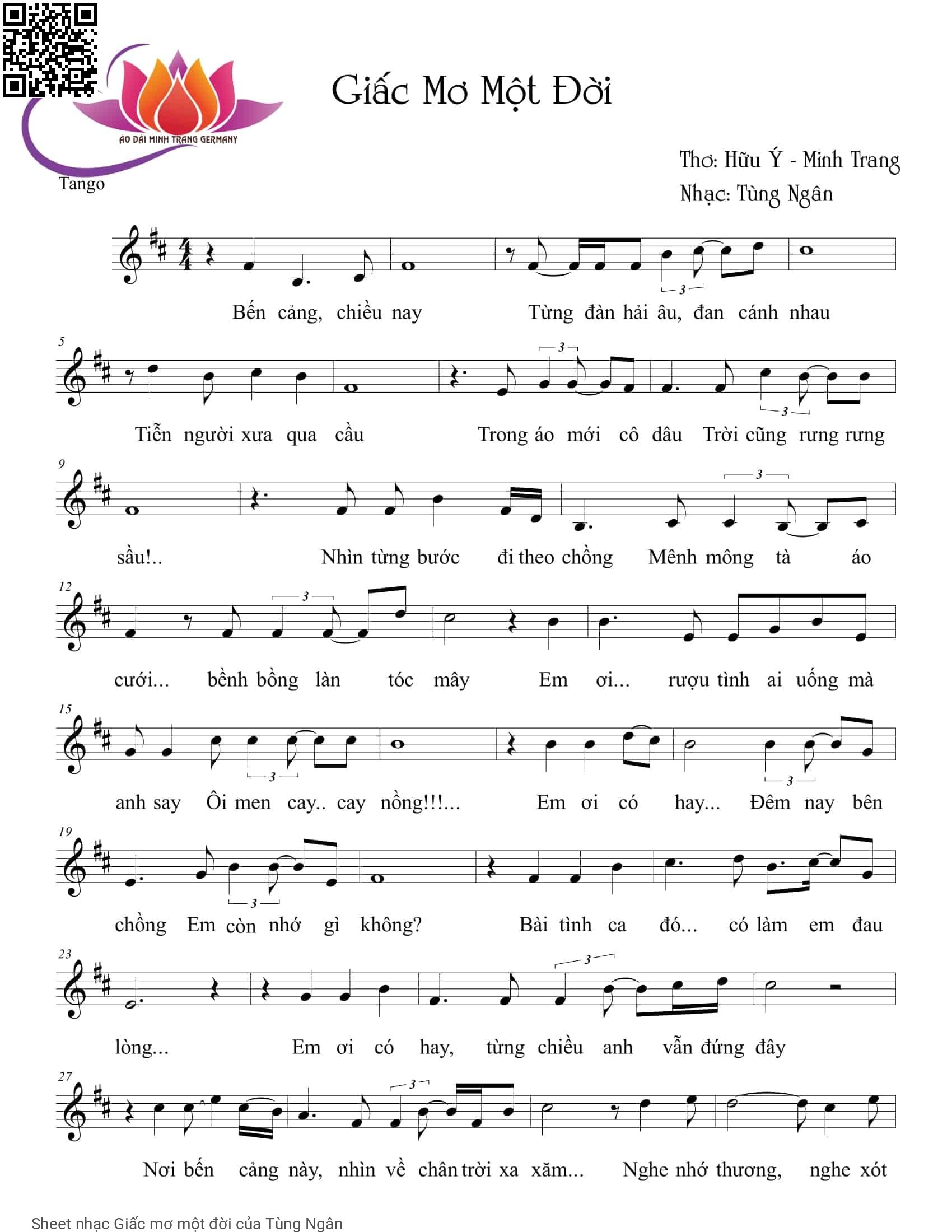 Sheet PDF of Giấc mơ một đời