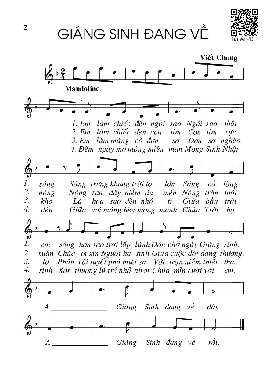 Page 1 of Sheet music PDF Giáng Sinh đang về - Viết Chung