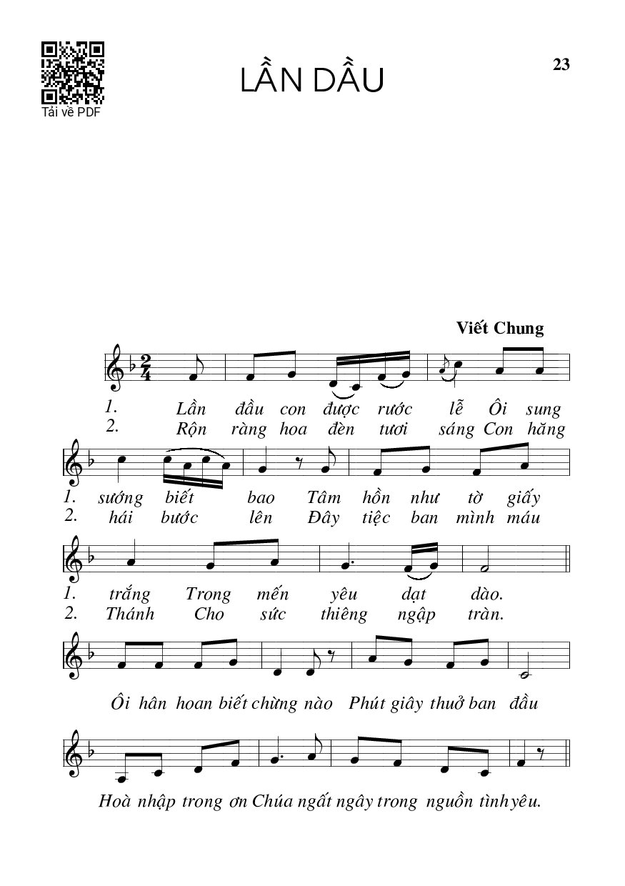 Page 1 of Sheet music PDF Lần đầu - Viết Chung