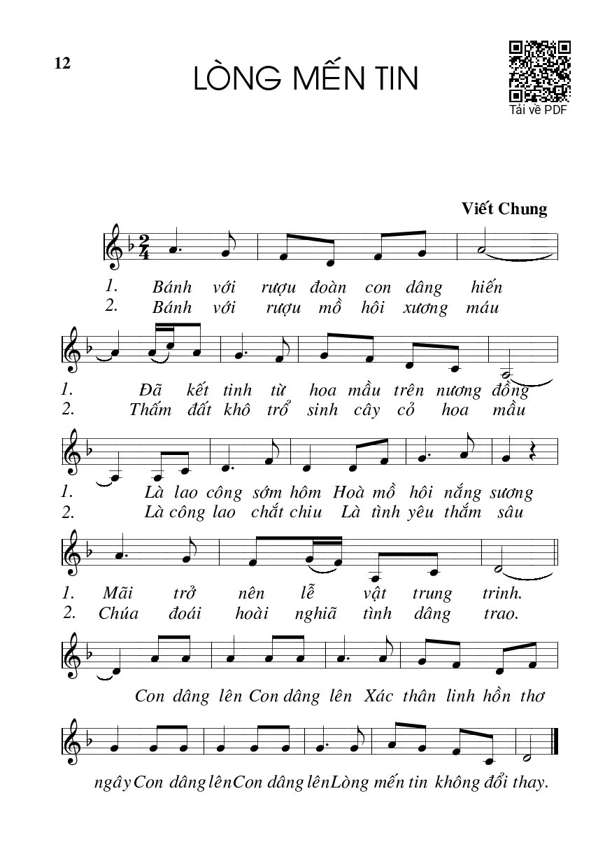 Page 1 of Sheet music PDF Lòng mến tin - Viết Chung