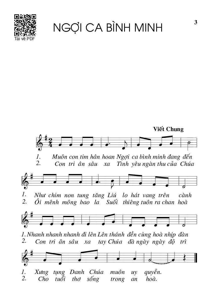 Page 1 of Sheet music PDF Ngợi ca bình minh - Viết Chung