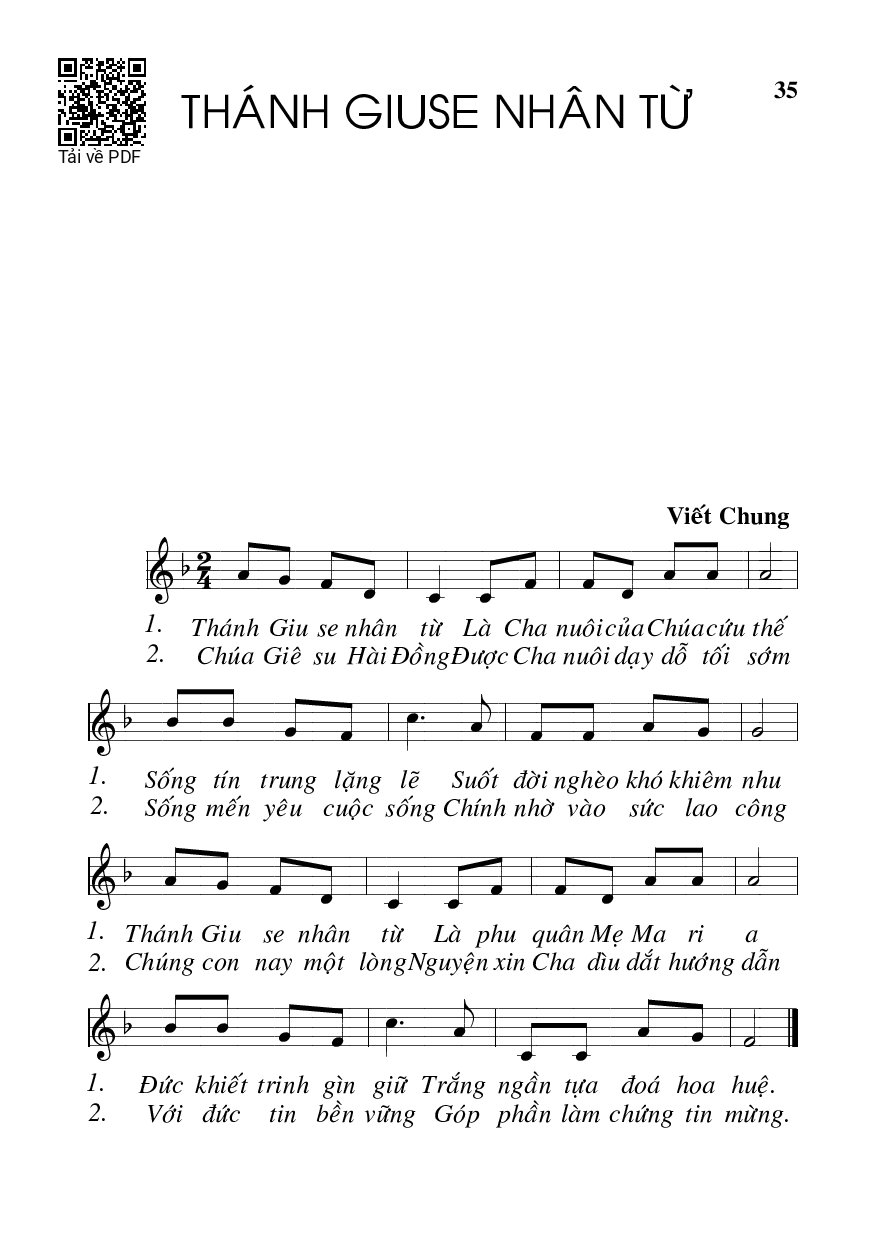 Page 1 of Sheet music PDF Thánh Giuse nhân từ - Viết Chung