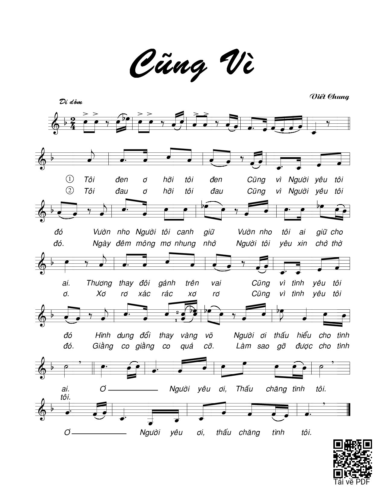 Page 1 of Sheet music PDF Cũng vì - Viết Chung