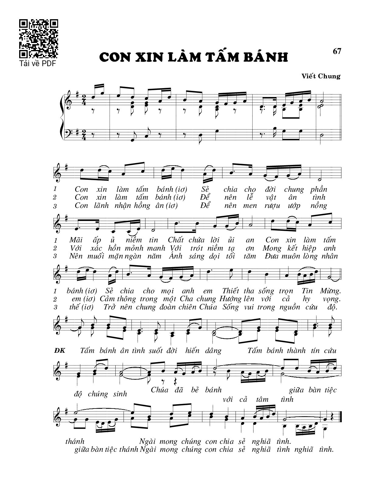Page 1 of Sheet music PDF Con xin làm tấm bánh - Viết Chung