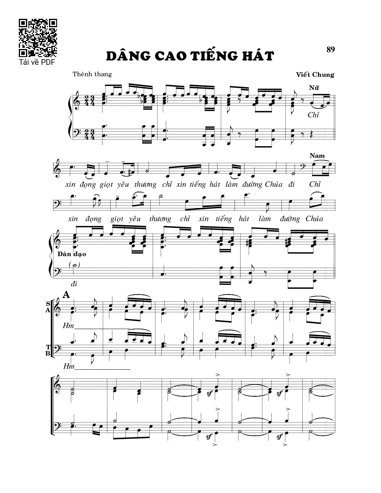 Sheet PDF of Dâng cao tiếng hát