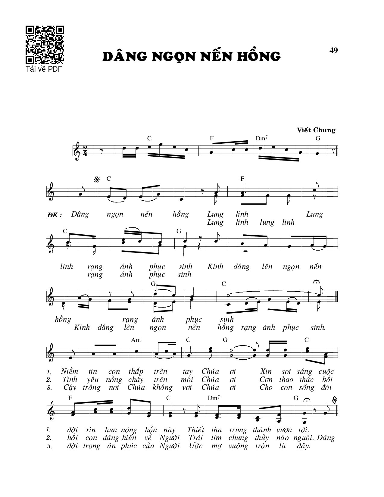 Sheet PDF of Dâng ngọn nến hồng
