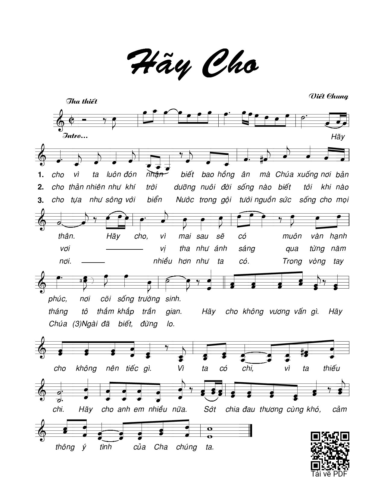 Page 1 of Sheet music PDF Hãy cho - Viết Chung