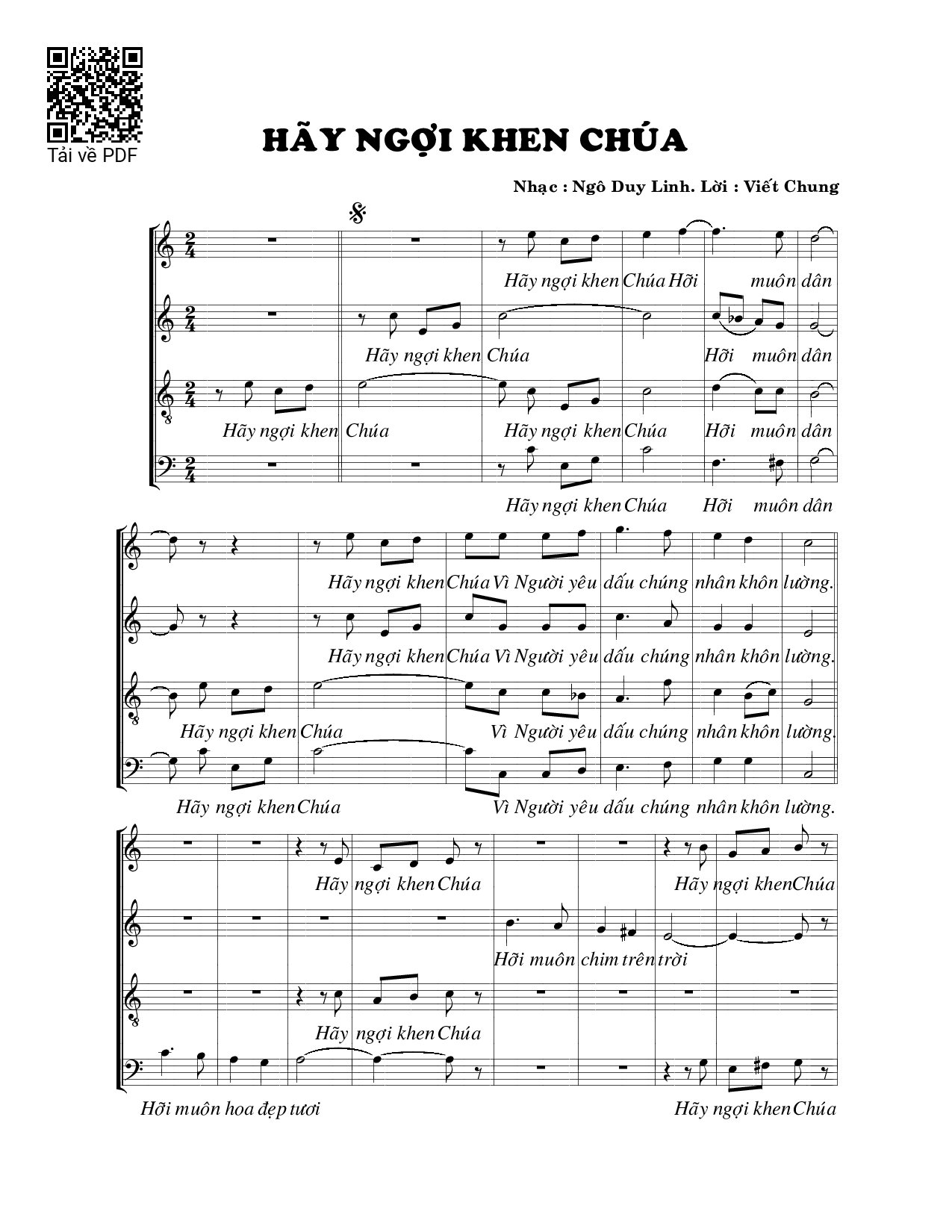 Page 1 of Sheet music PDF Hãy ngợi khen Chúa - Viết Chung