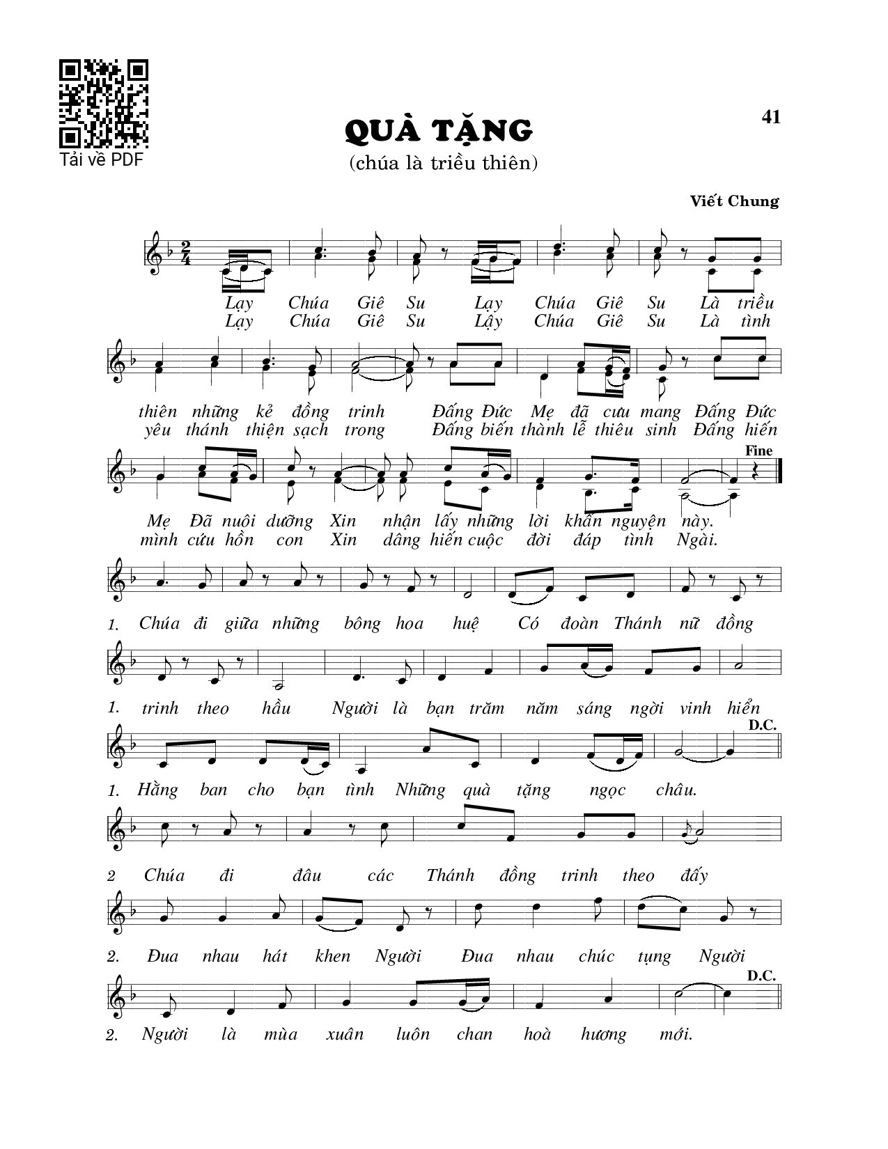 Page 1 of Sheet music PDF Quà tặng - Viết Chung