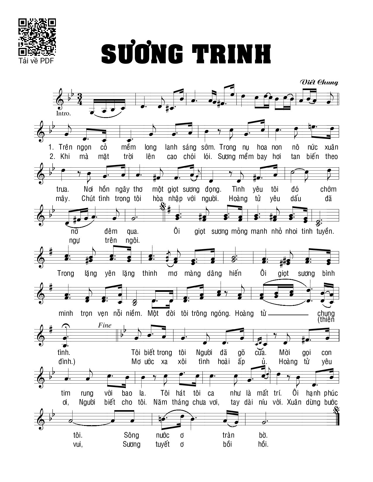 Page 1 of Sheet music PDF Sương trinh - Viết Chung
