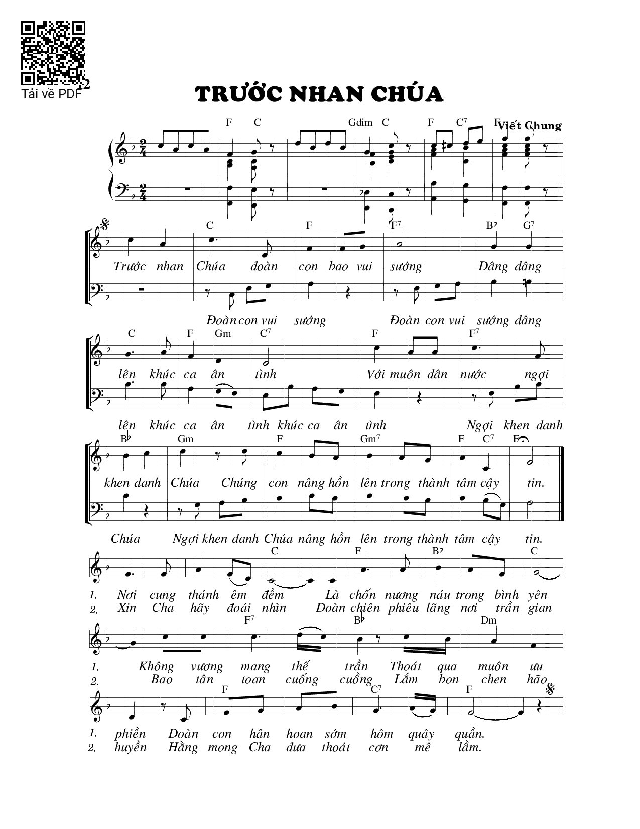 Page 1 of Sheet music PDF Trước nhan Chúa - Viết Chung
