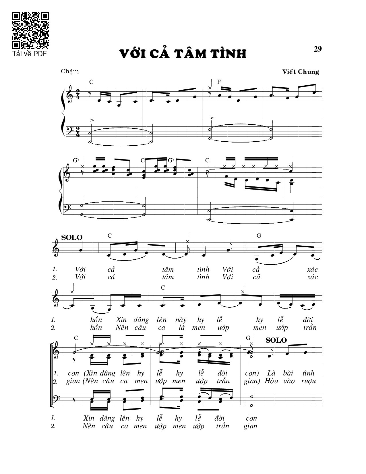 Page 1 of Sheet music PDF Với cả tâm tình - Viết Chung