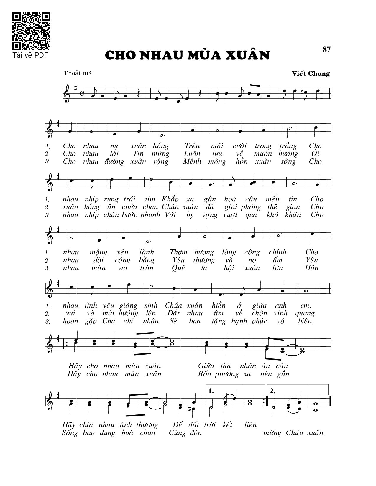 Sheet PDF of Cho nhau mùa xuân