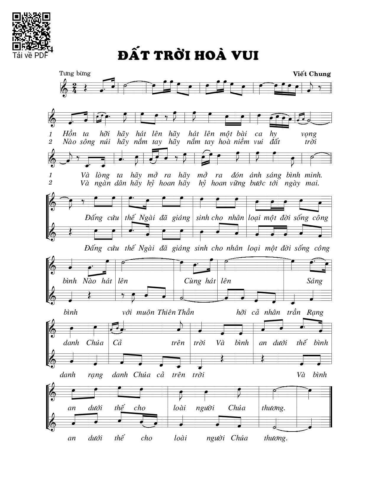 Page 1 of Sheet music PDF Đất trời hòa vui - Viết Chung