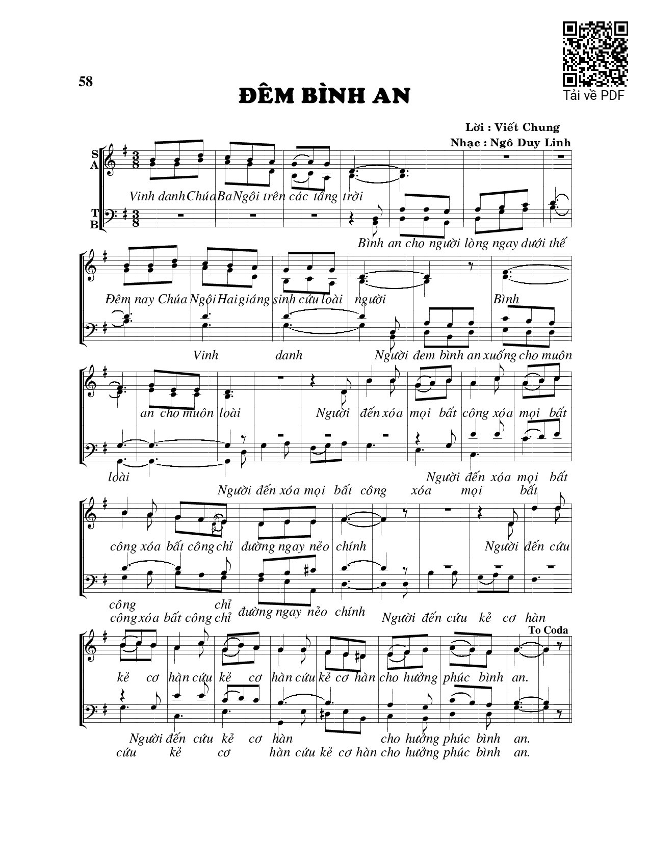 Page 1 of Sheet music PDF Đêm bình an - Viết Chung
