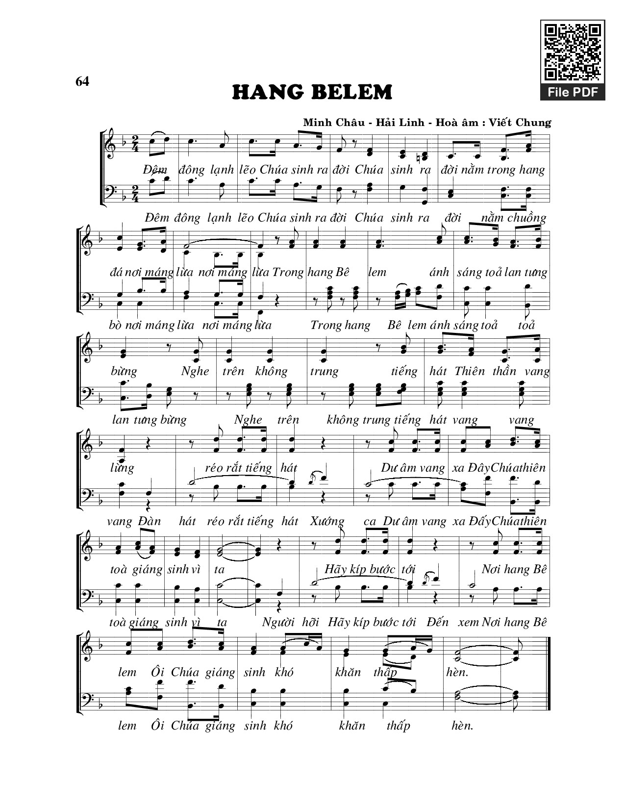 Page 1 of Sheet music PDF Hang belem (4 bè) hòa âm Viết Chung - Hải Linh